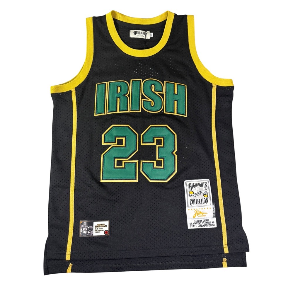 LeBron James St Vincent St Mary HS Jersey 23 Irish Black Headgear Classics XS